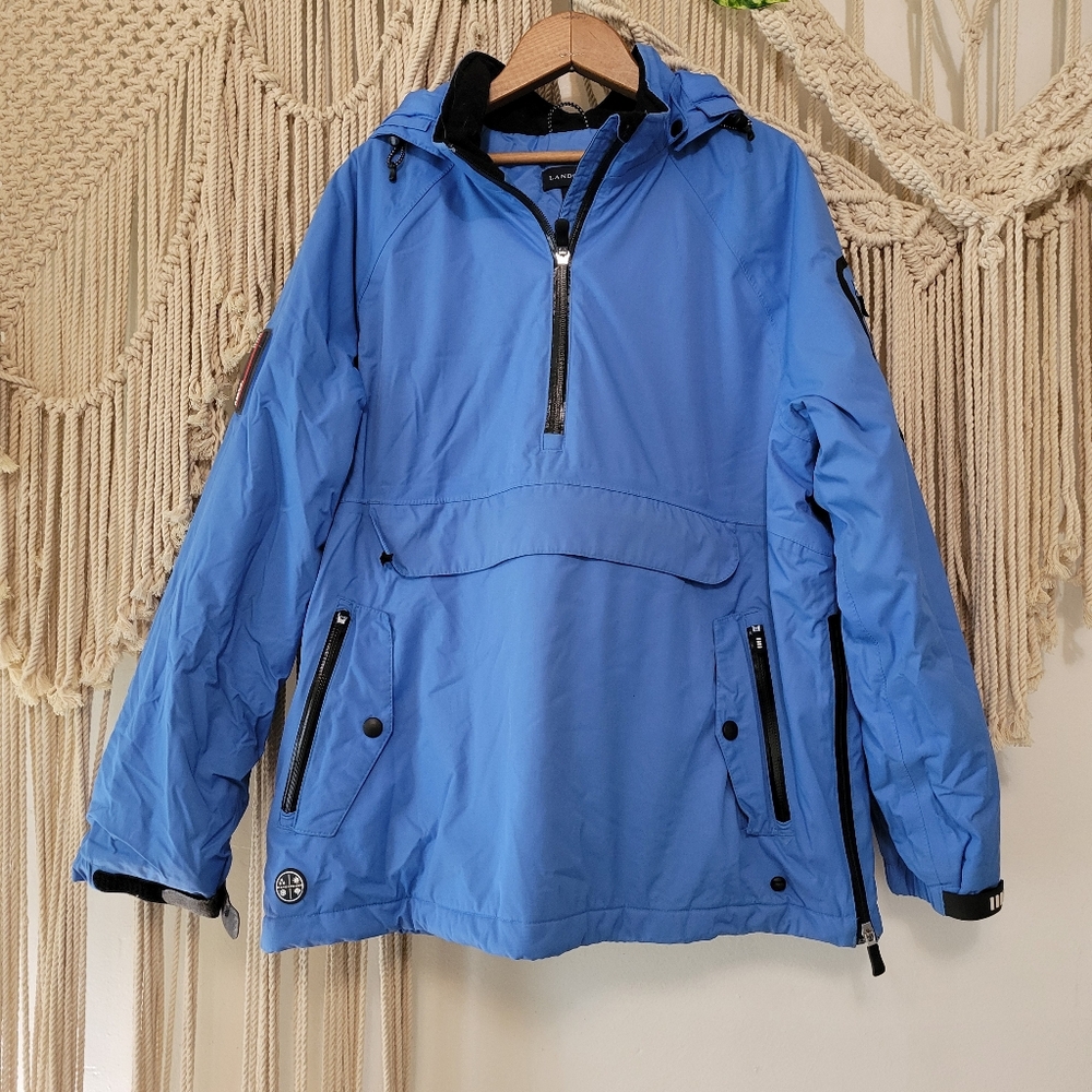 Lands End Womens Medium Blue Pullover Waterproof Nylon Jacket Coat